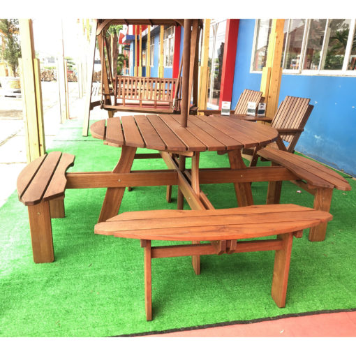 Bộ bàn tròn liền 4 ghế - gỗ dầu ( Không gồm dù) - Hình ảnh 2