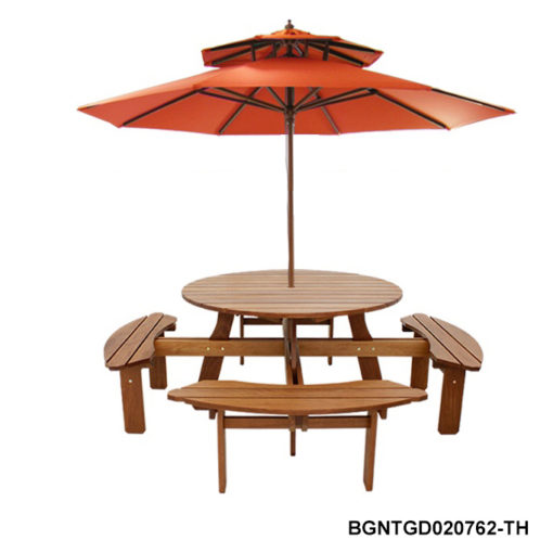 Bộ bàn tròn liền 4 ghế - gỗ dầu ( Không gồm dù)