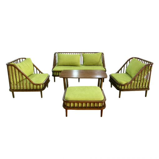 Bộ sofa Indochine – Gỗ tần bì màu nâu – Đệm vải nỉ