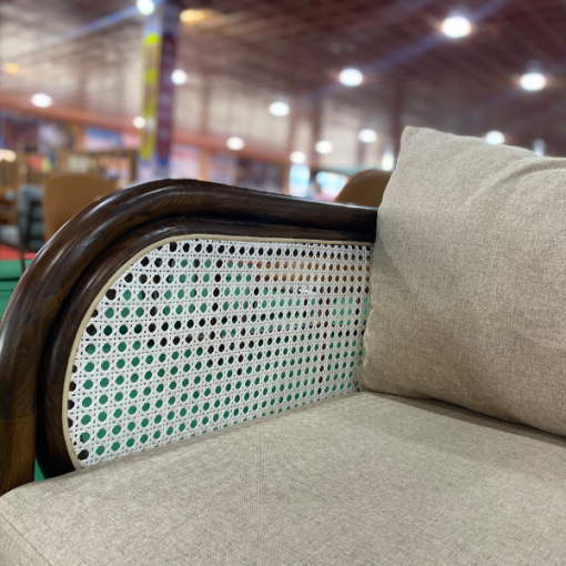 Bộ Sofa Rattan - Gỗ tần bì đệm màu trắng kem - Hình ảnh 6