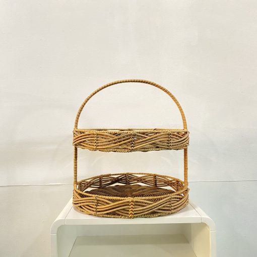 Khay đựng đồ 2 tầng có tay cầm - màu tự nhiên