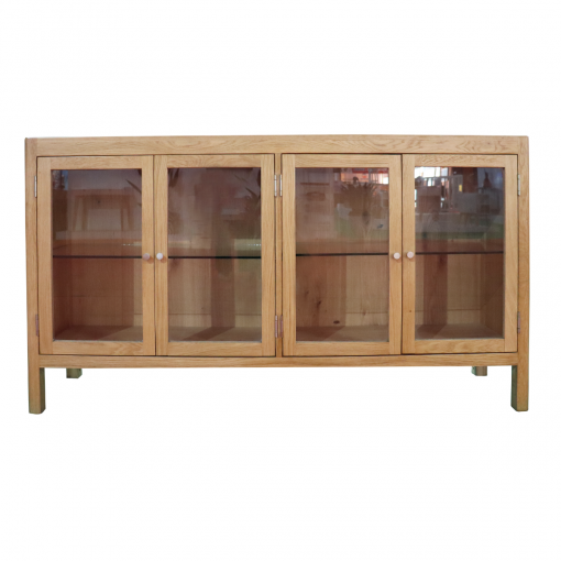 Tủ bếp 4 cửa kính - Gỗ sồi màu tự nhiên