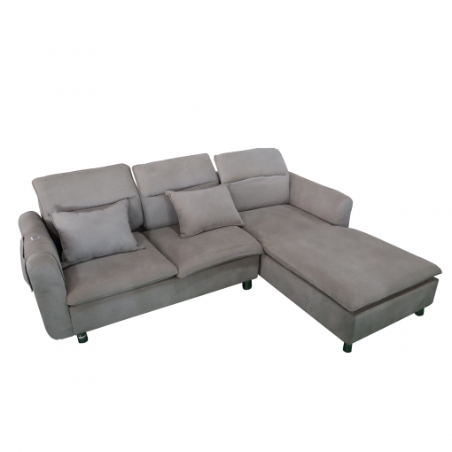 Bộ sofa góc L - khung gỗ bọc nỉ màu xám - Hình ảnh 2