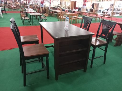 Bộ bàn ăn gỗ sồi, ghế cao su chân cao