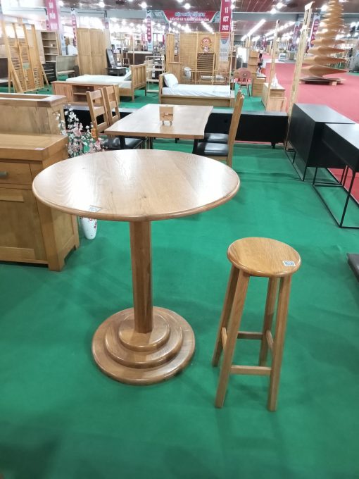 Bộ bàn tròn & ghế bar gỗ oak