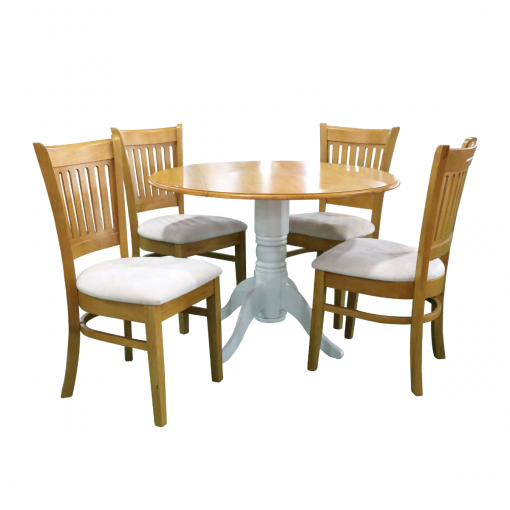 Bộ bàn ăn tròn Burlington 4 ghế - Gỗ cao su màu tự nhiên