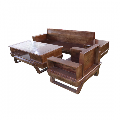 Bộ Sofa 1 văng 3 món gỗ tần bì, màu óc chó
